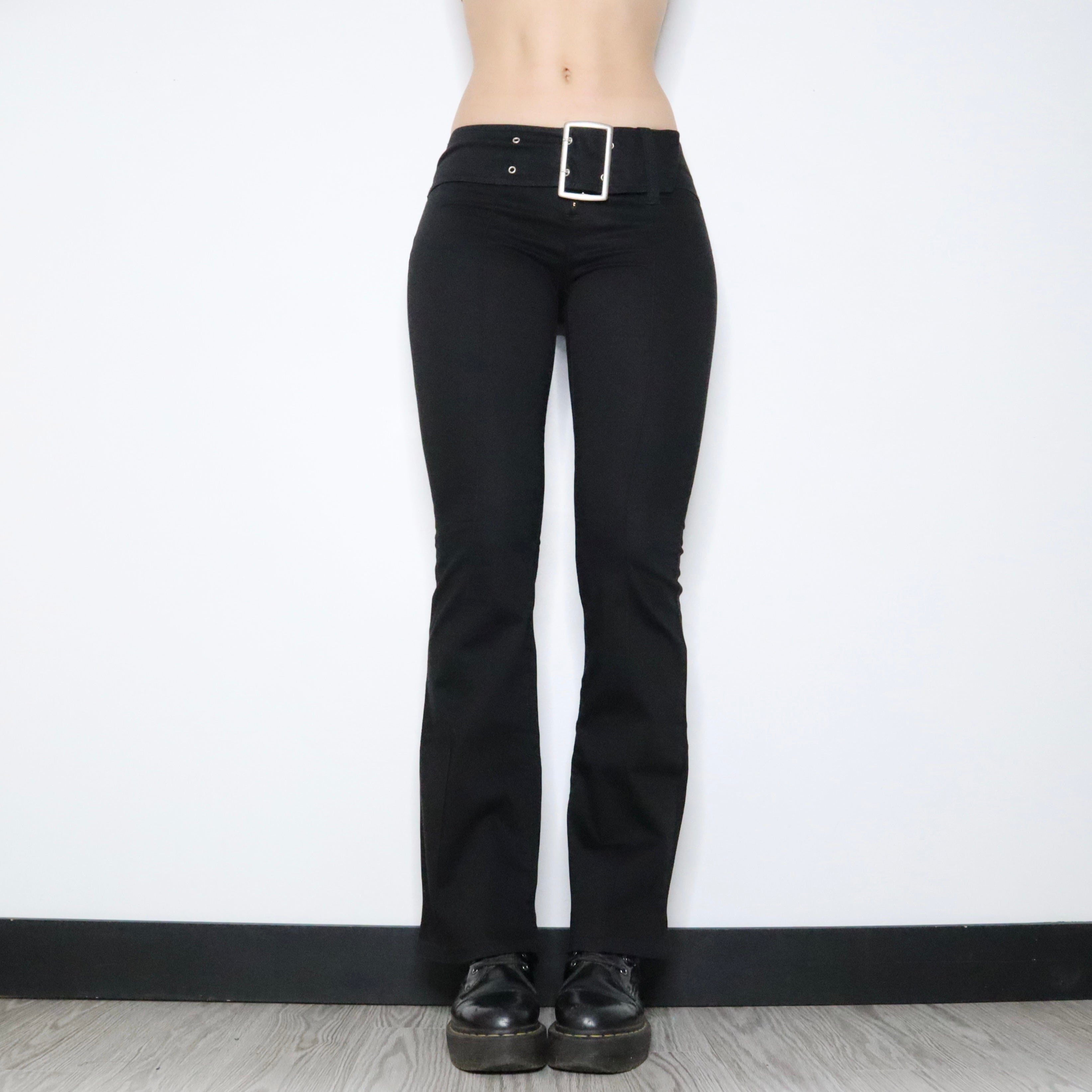 Y2K Low Rise Buckle Flare Pants (S)