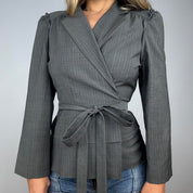 DKNY Pinstriped Wool Wrap Blazer (L)