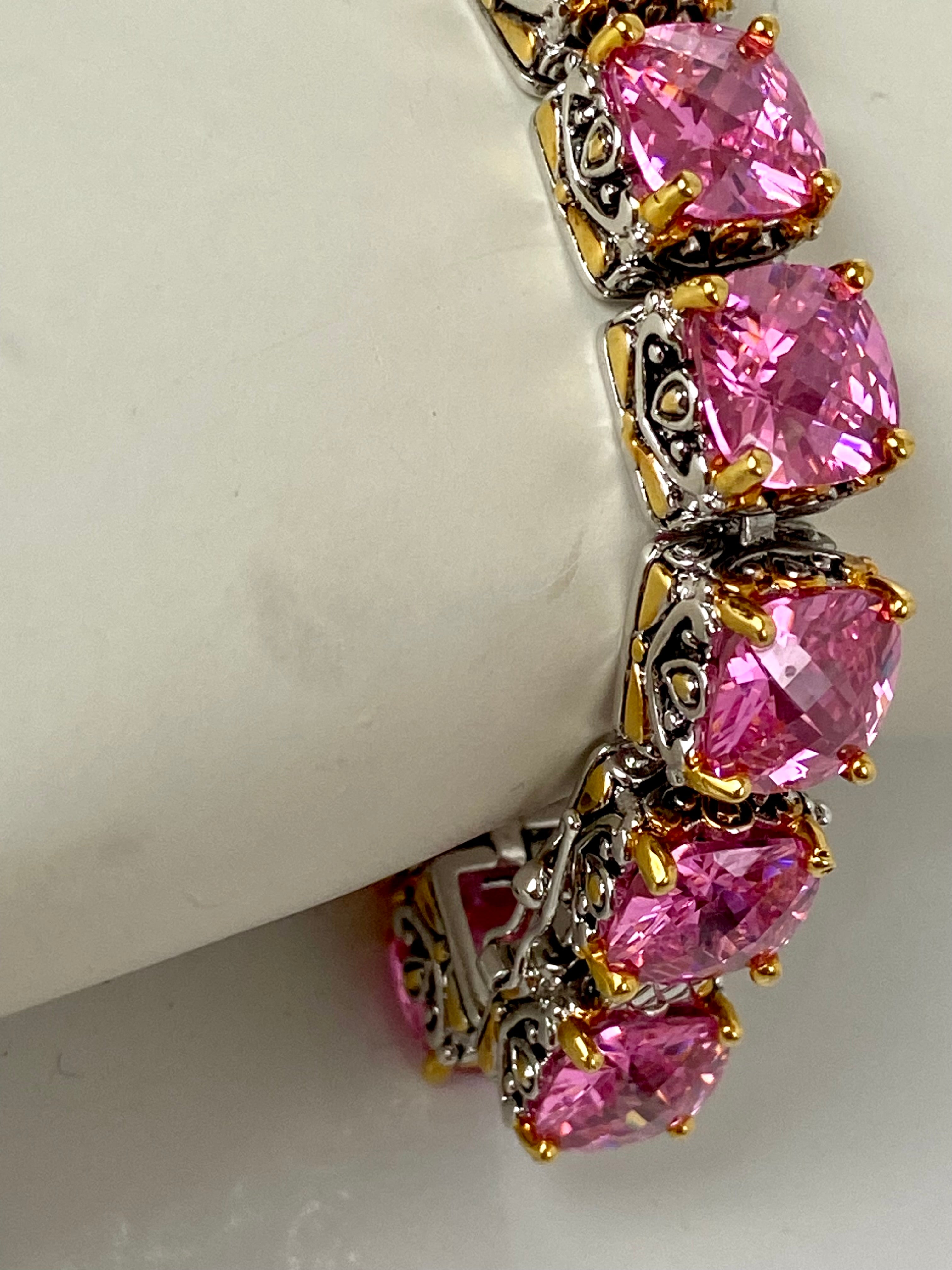 Square pink diamond cut in a beautiful frame bracelet