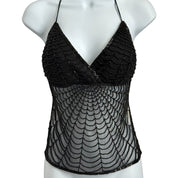 Y2K embellished spiderweb open back halter top (XS-M)