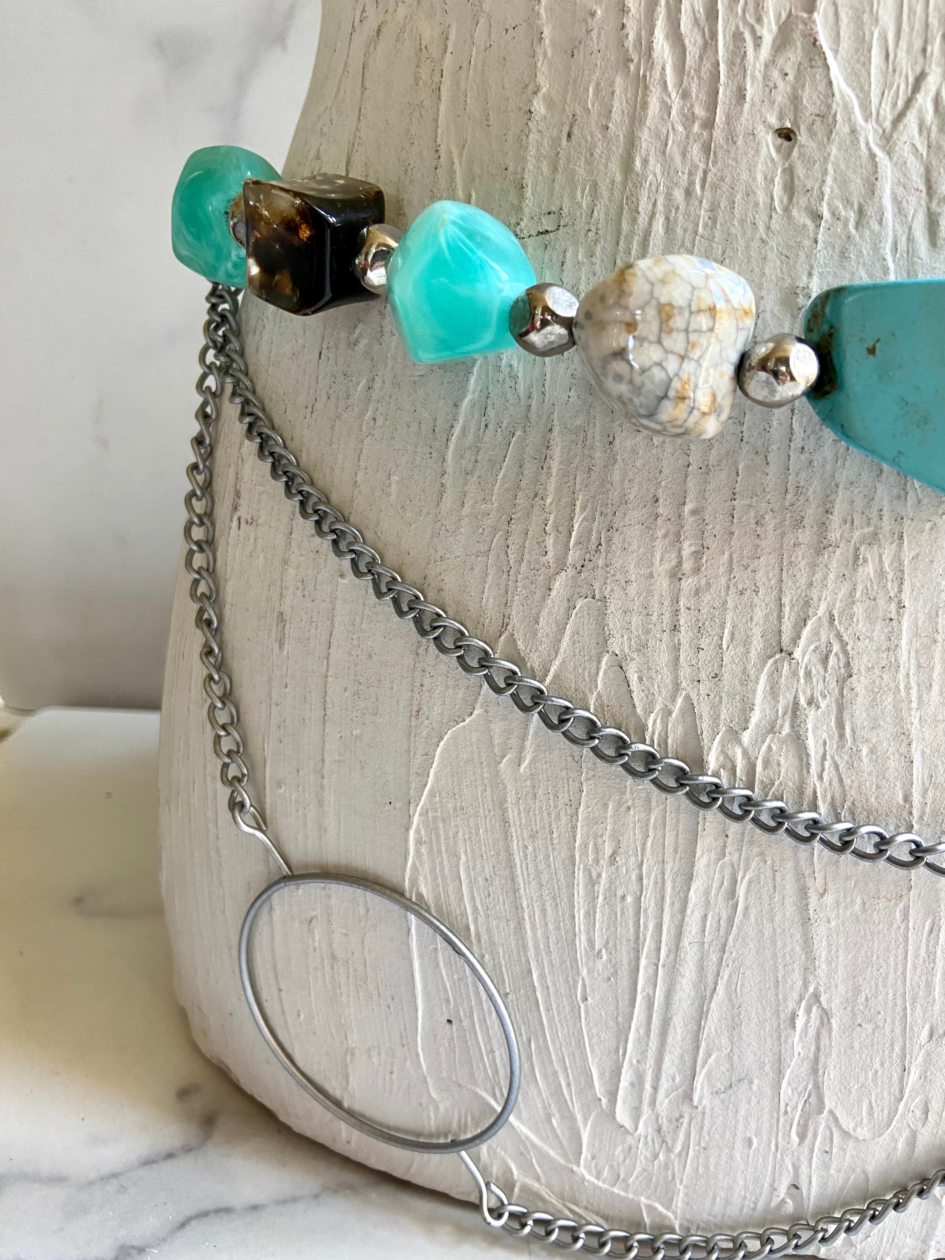 Circle beads & stones layered chain belt