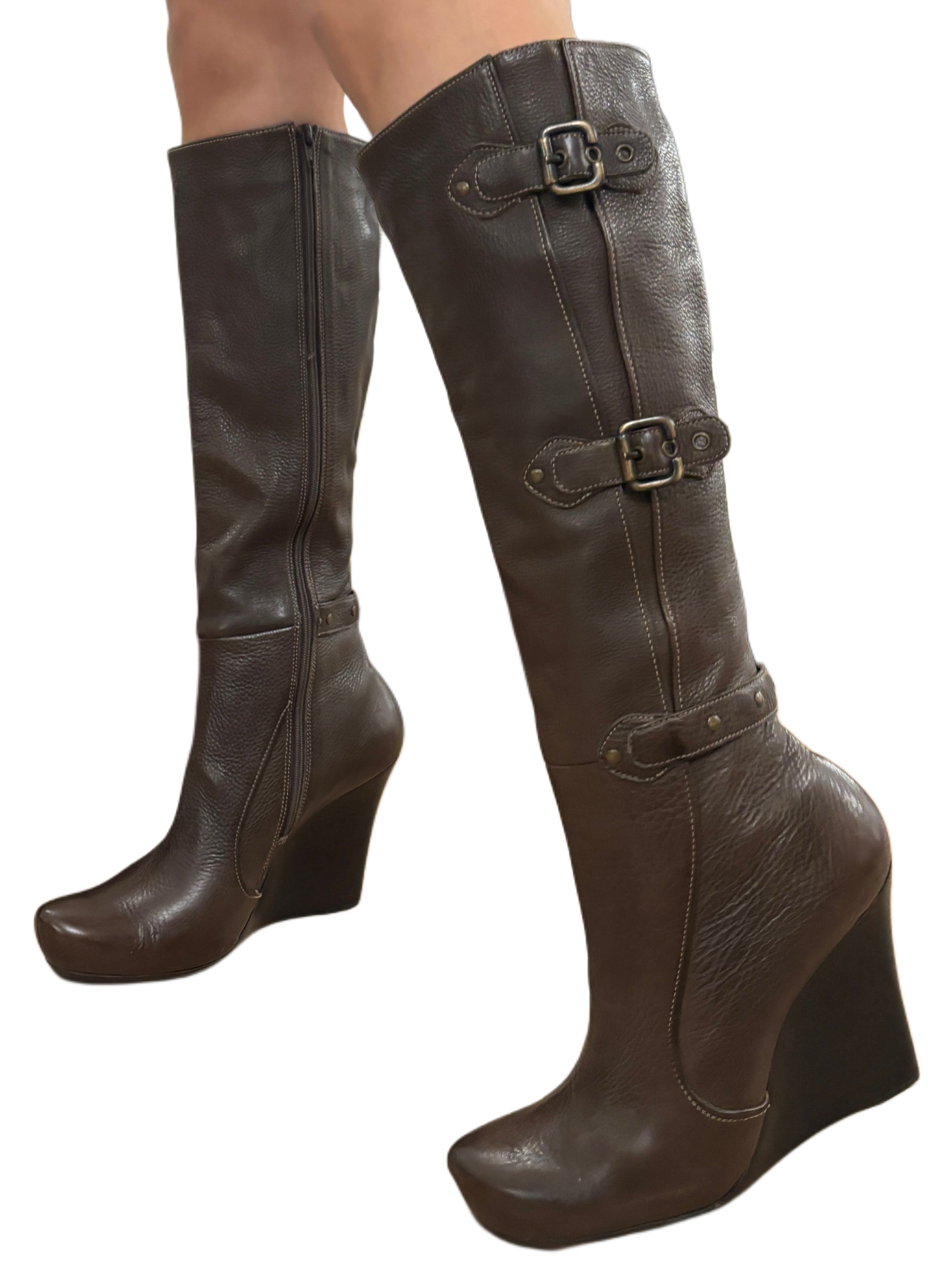 y2k leather buckle Via Spiga boots