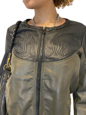 Vintage Y2k Angel Wing Tattoo Biker Jacket (M)