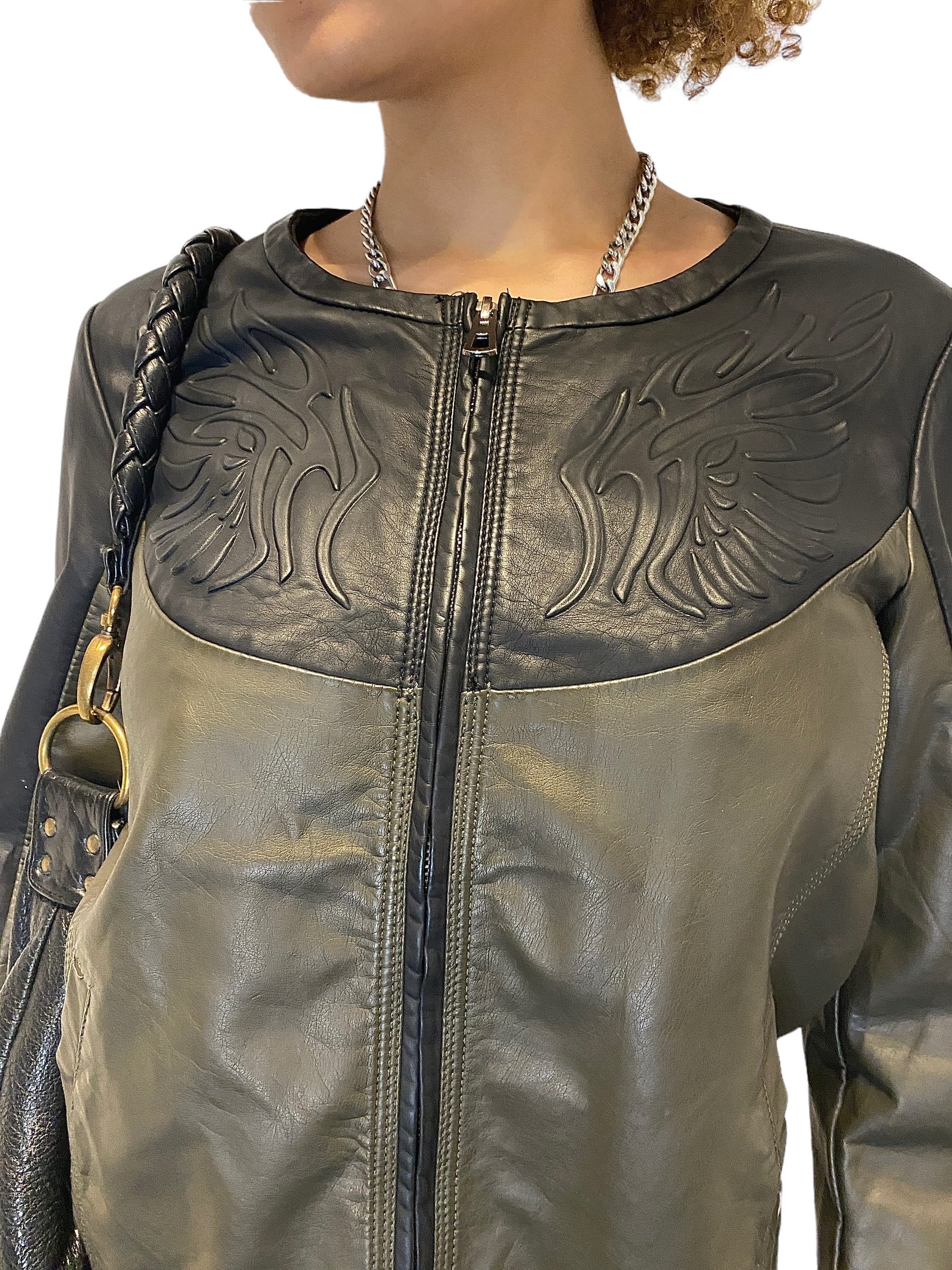 Vintage Y2k Angel Wing Tattoo Biker Jacket (M)
