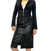 Vintage Black Leather Pencil Skirt (S)