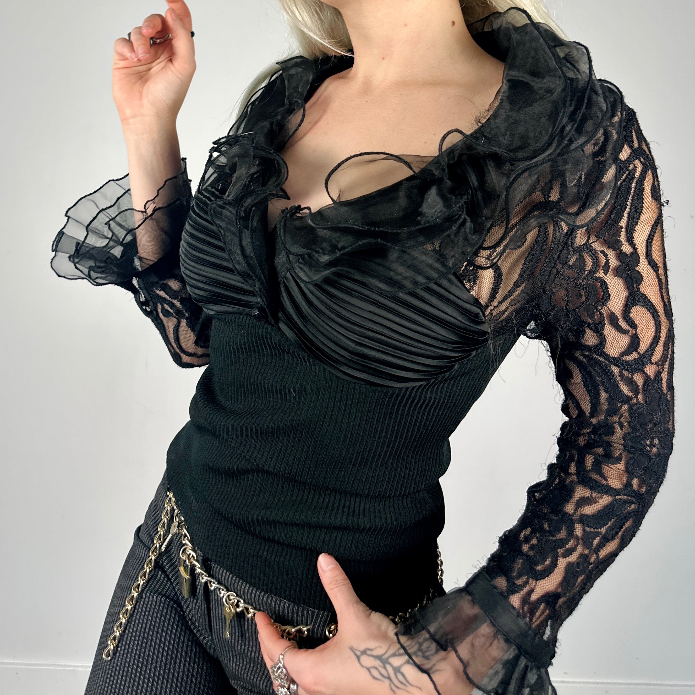 Noir Lace Ruffle Blouse (M-L)