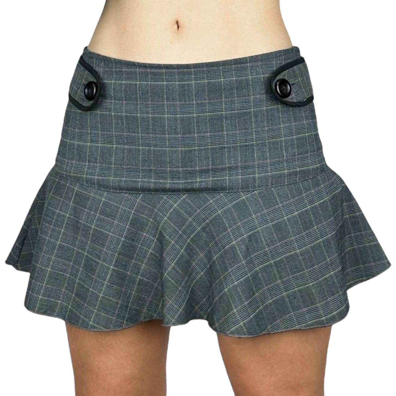 2000s Grey Plaid Mini Skirt (S)