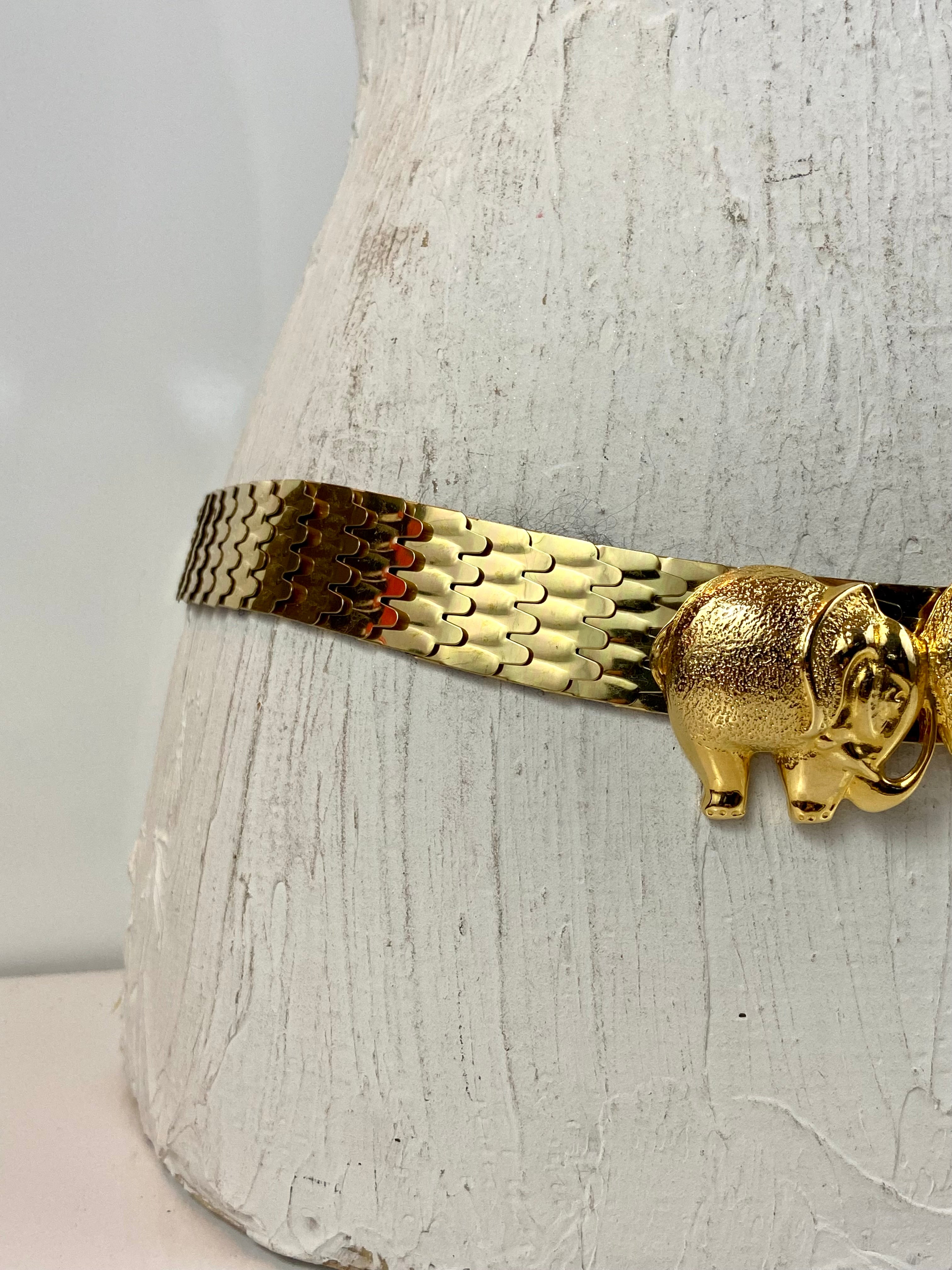 Vintage stretchy gold elephant belt