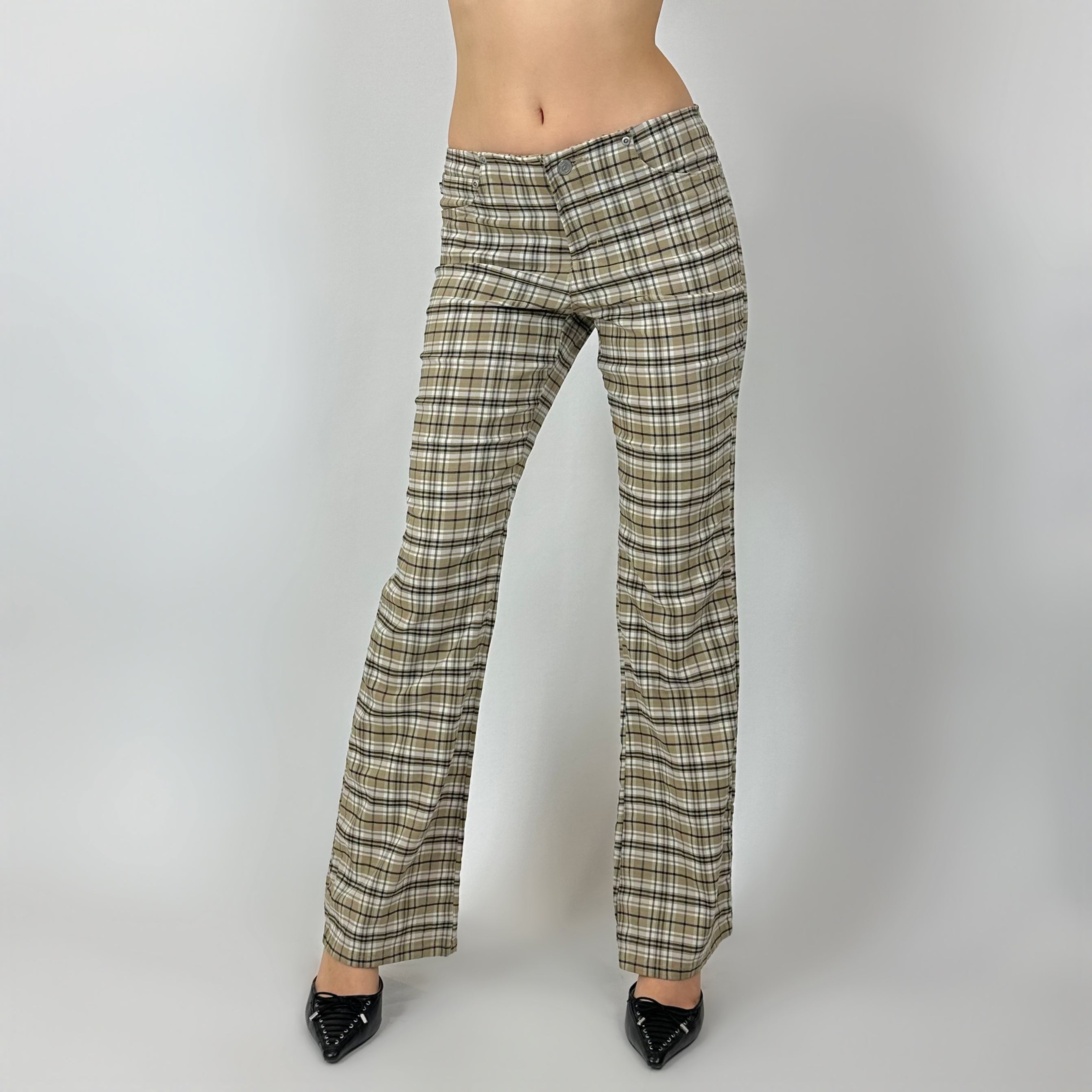 90s Neutral Plaid Pants (S)