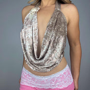 Rosette Detail Velvet Cowl Top (One Size)