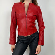 Vintage Red Fitted Leather Jacket (XS)