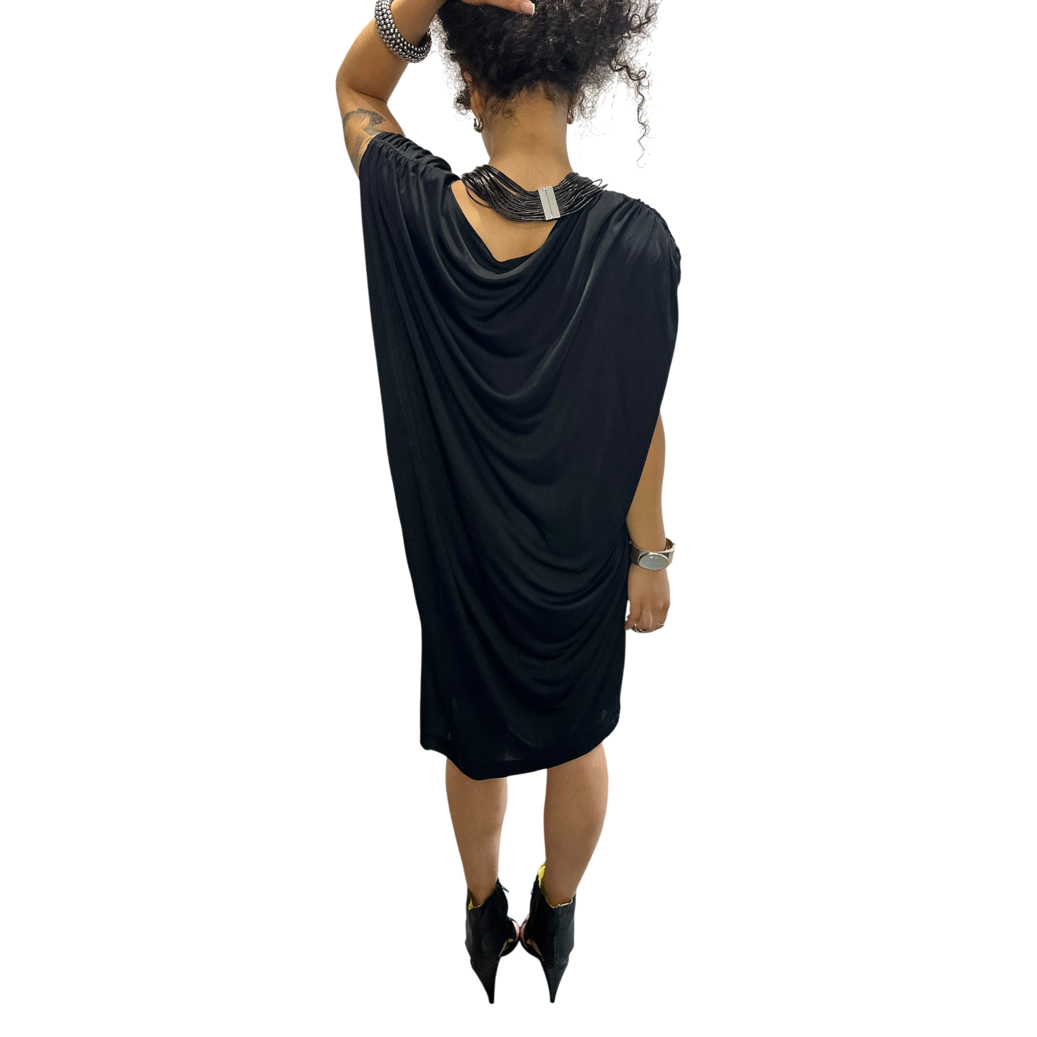 Vintage Roberto Cavalli Avant Garde Batwing Black Slinky Dress (M)
