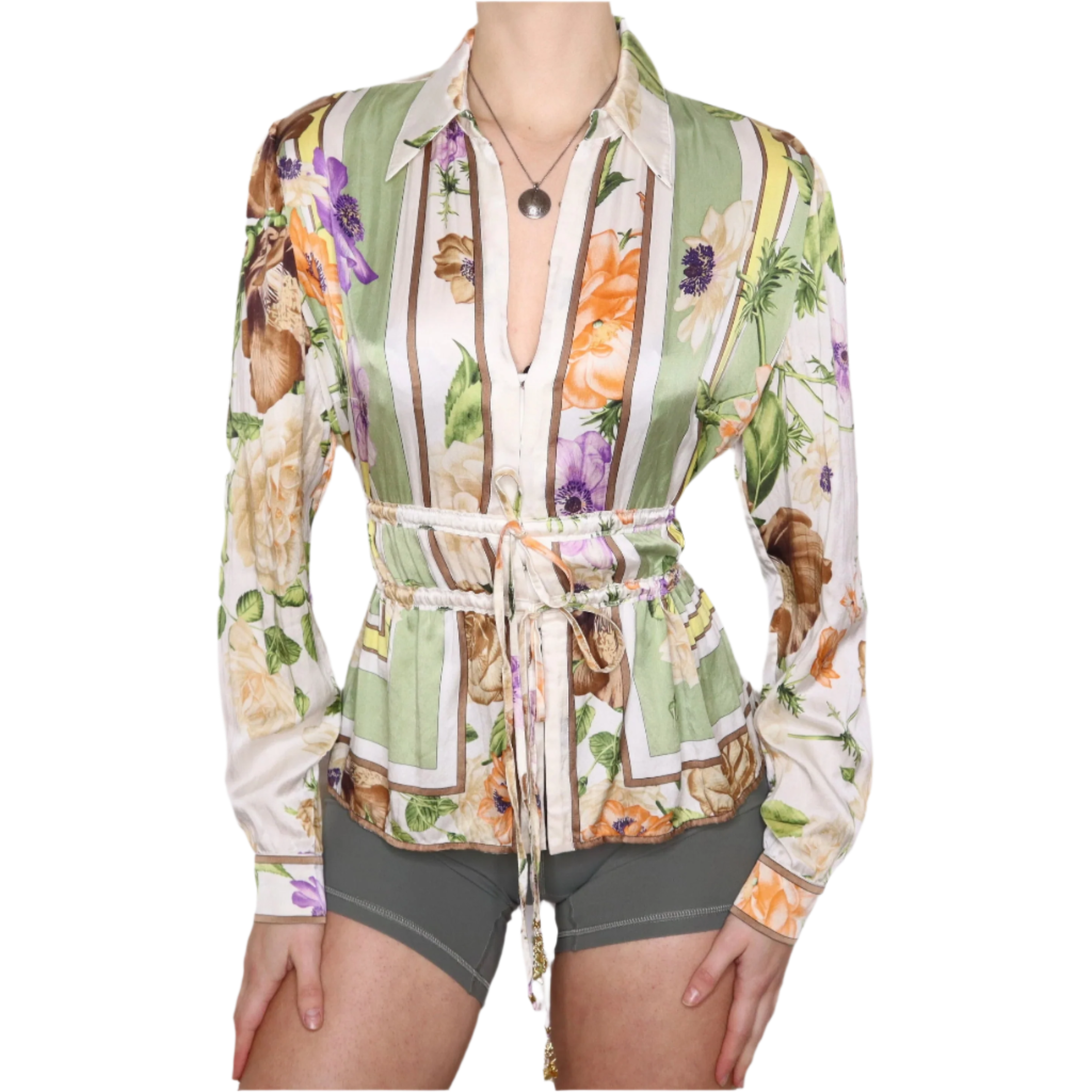 90s Silk Floral Blouse (M)