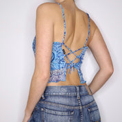 Y2K Blue Mesh Lace Up Top (S)