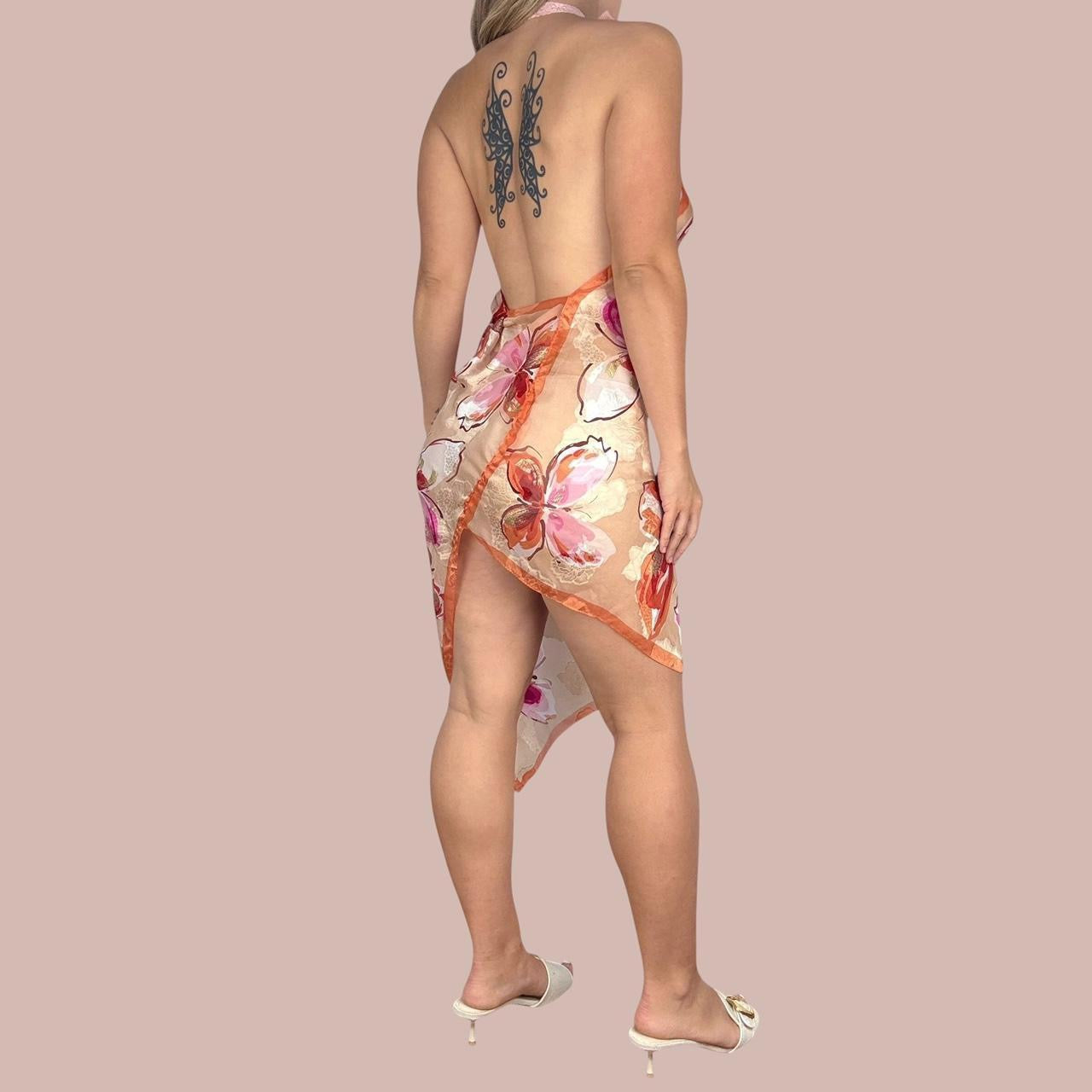 Sheer Silk Butterfly Midi Dress (S)