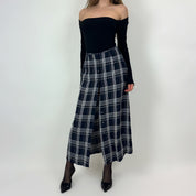 Vintage Navy Plaid Maxi Skirt (S)