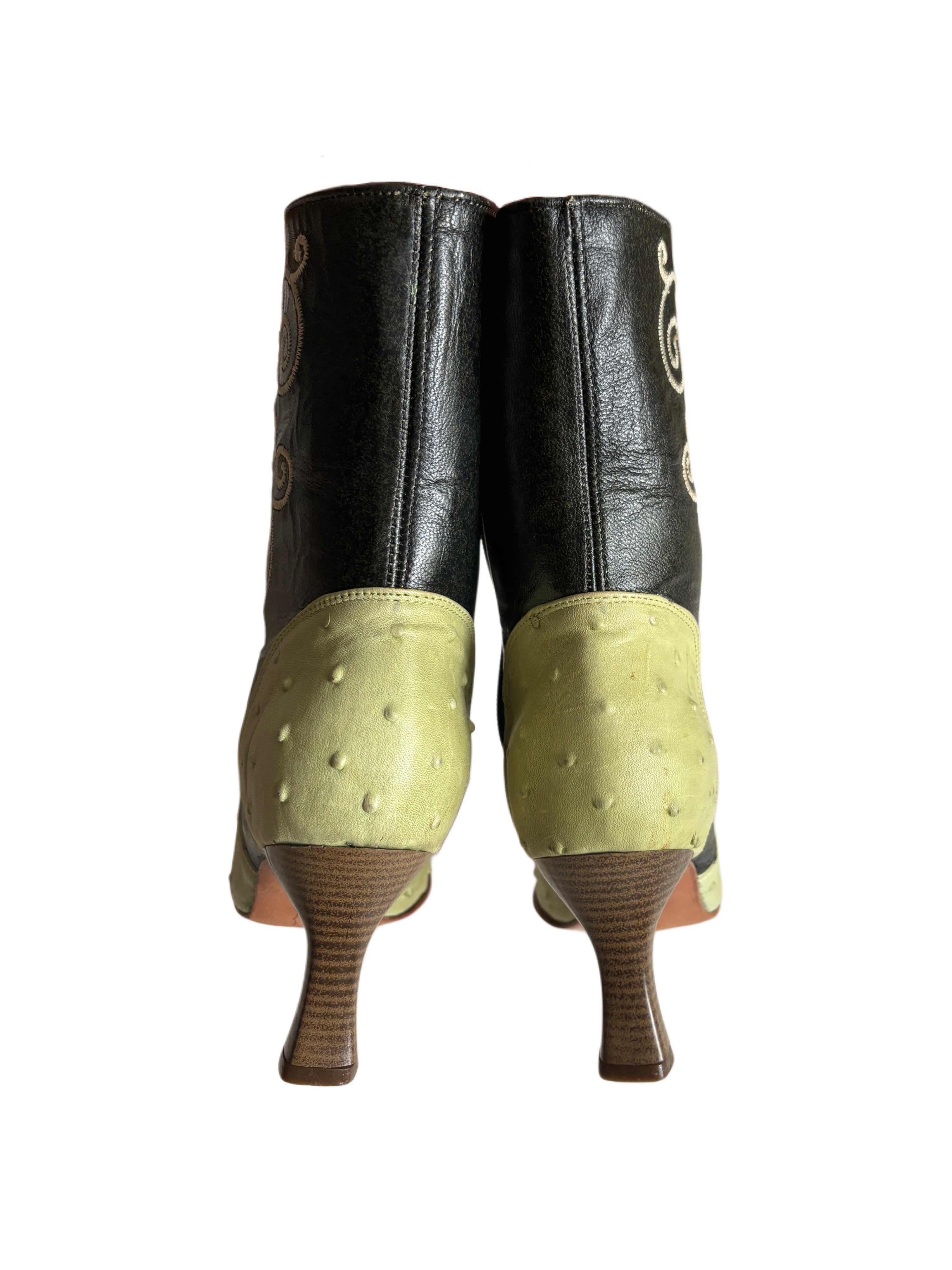 90s Western Ostrich Heeled Boots (5.5)