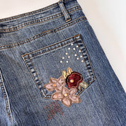 Y2K Floral Embellished Flare Jeans (L)