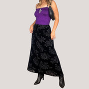 90s Burnout Velvet Rose Maxi Skirt (S)