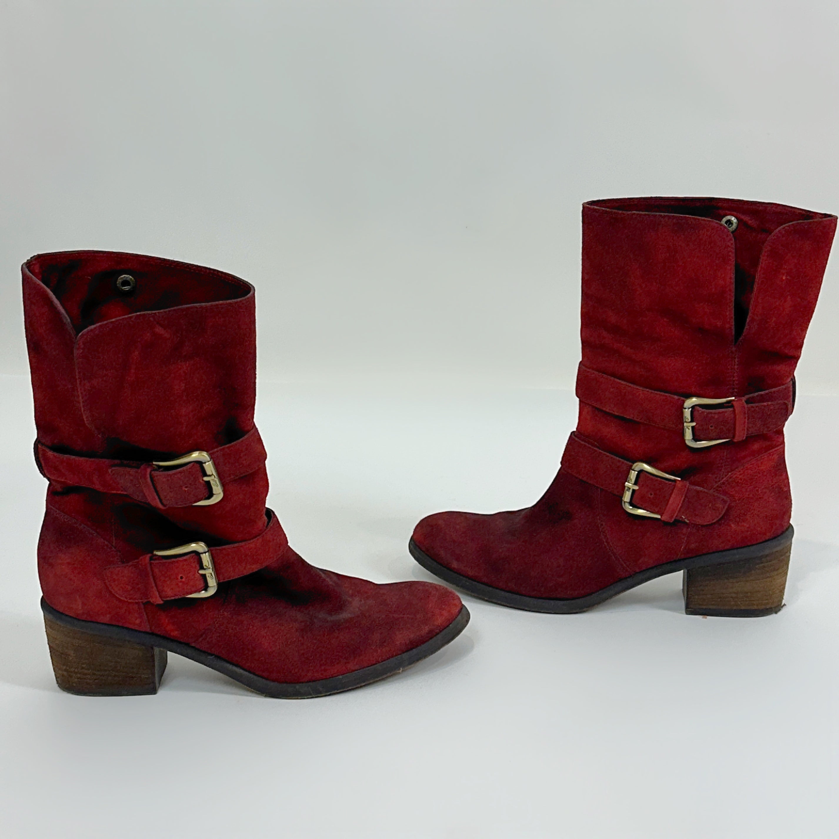 Vintage Red Leather Biker Boots (8)