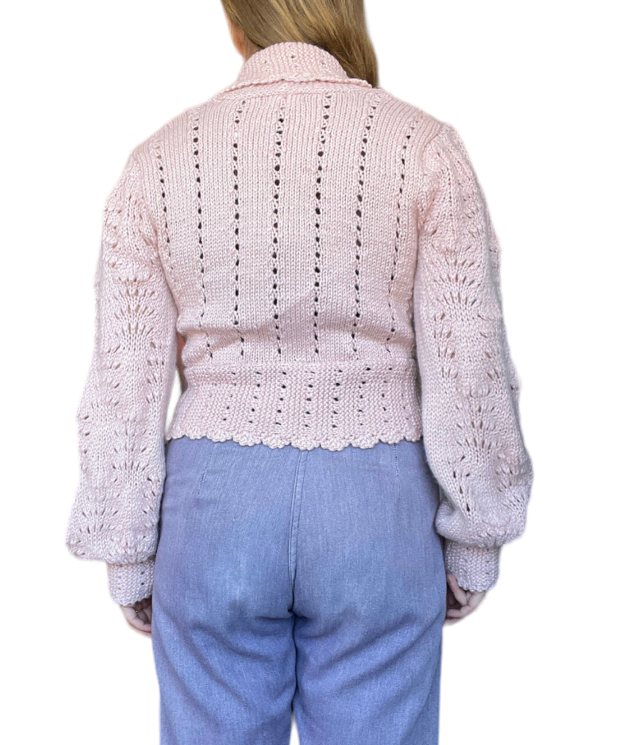 1970s/80s Vintage Dusty Pink Cotton Sweater with Bishop Sleeves (M)