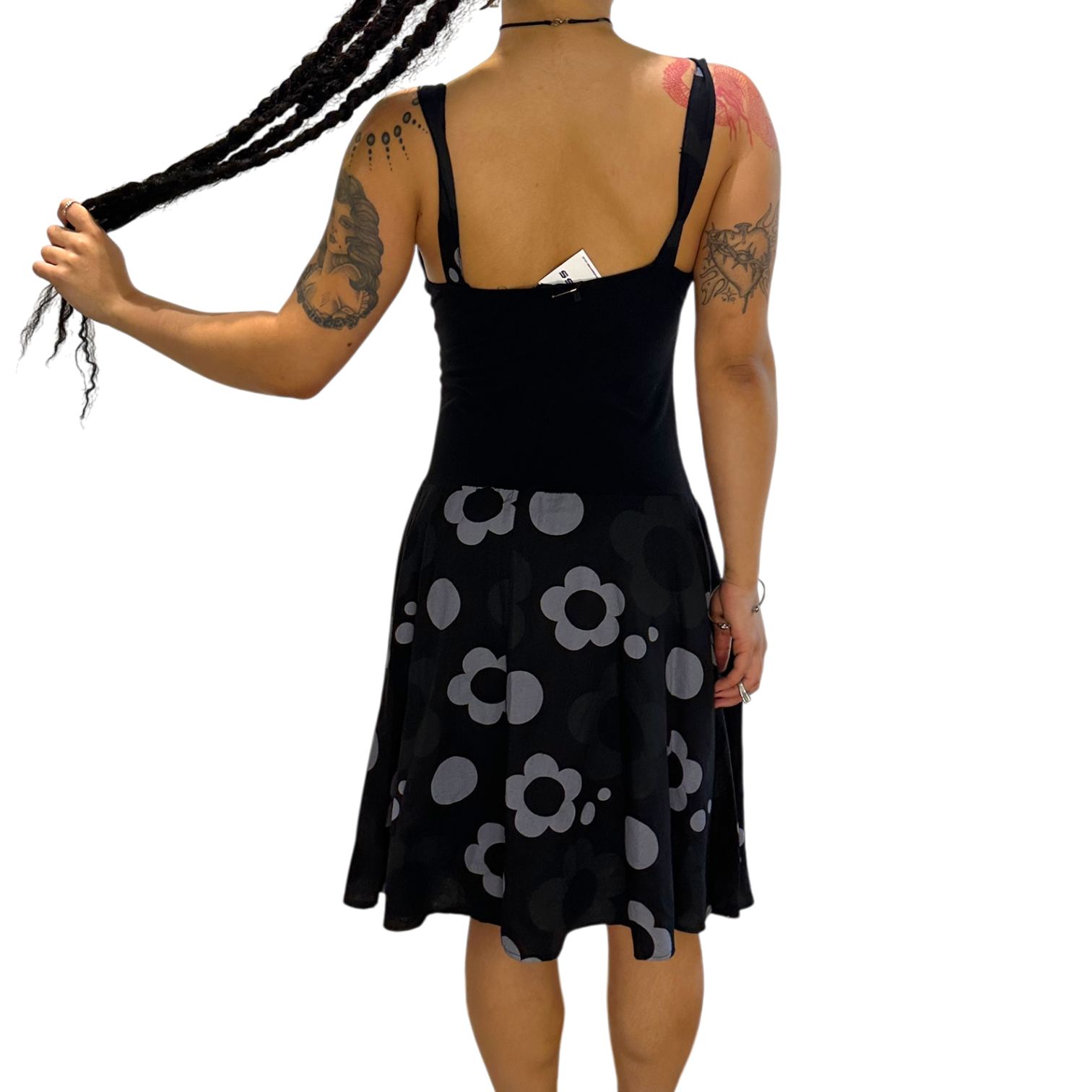 Vintage 2000s Milkmaid Cotton Black Midi Dress (S)
