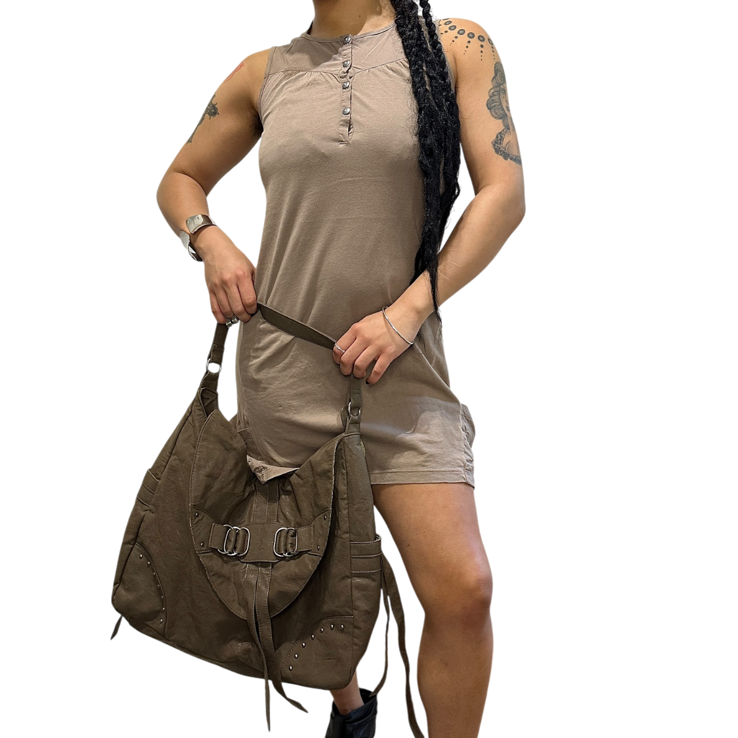 Vintage Brown Sleeveless Button up Mini Dress (S)
