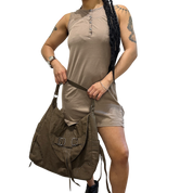 Vintage Brown Sleeveless Button up Mini Dress (S)