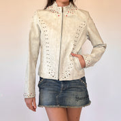 2000s Painted Rose & Studded Leather Jacket (S/M)