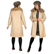 1960s Beige Wool Coat with Fur Collar (M)