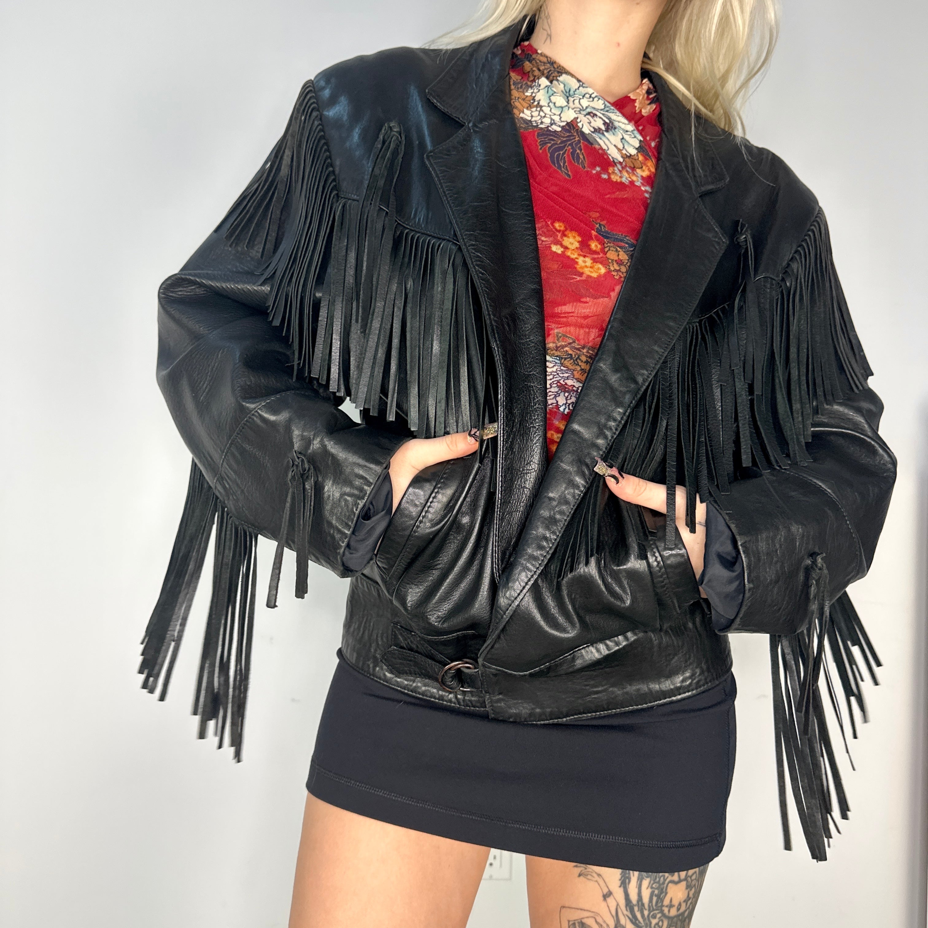 Vintage Fringe Leather Jacket (Medium)