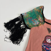 Italian Russian Doll Top with Silk Fringe Sleeves (M)