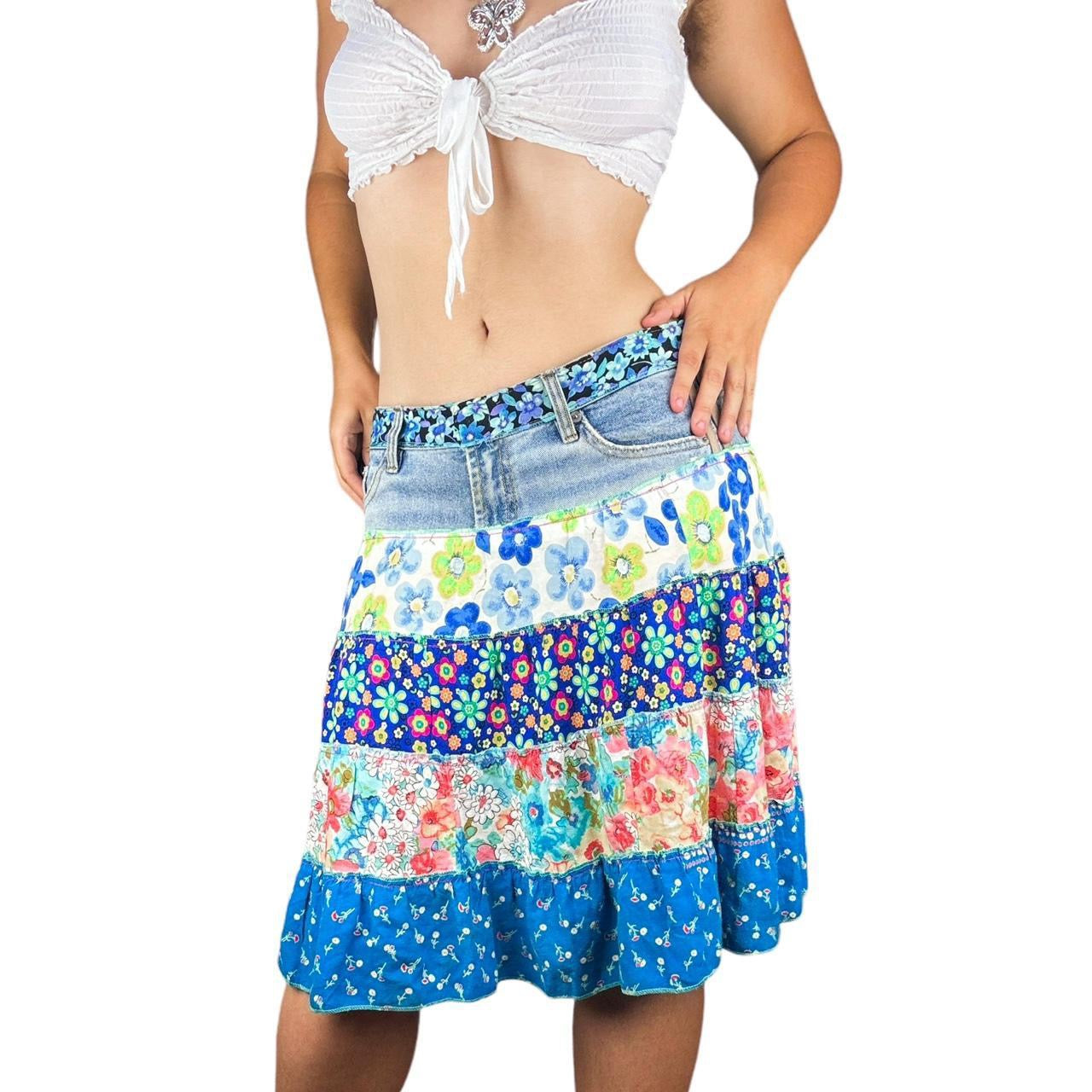 2000s Denim Patchwork Skirt (M)