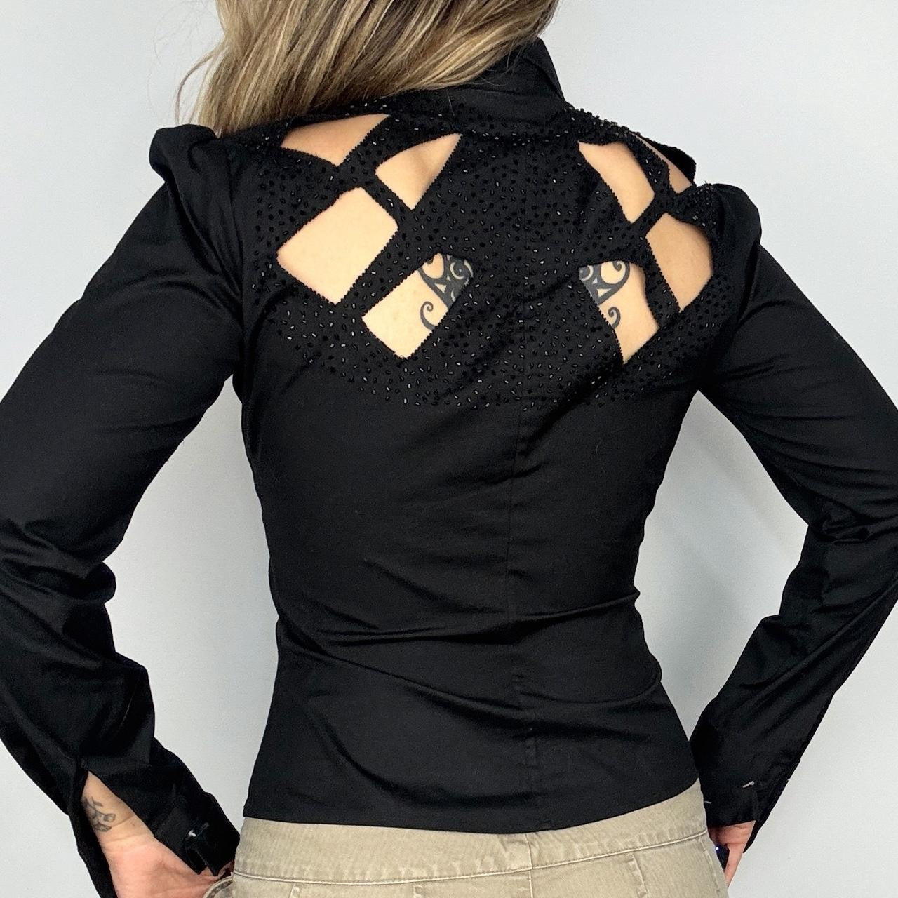 Caché Beaded Cutout Button Down (S)