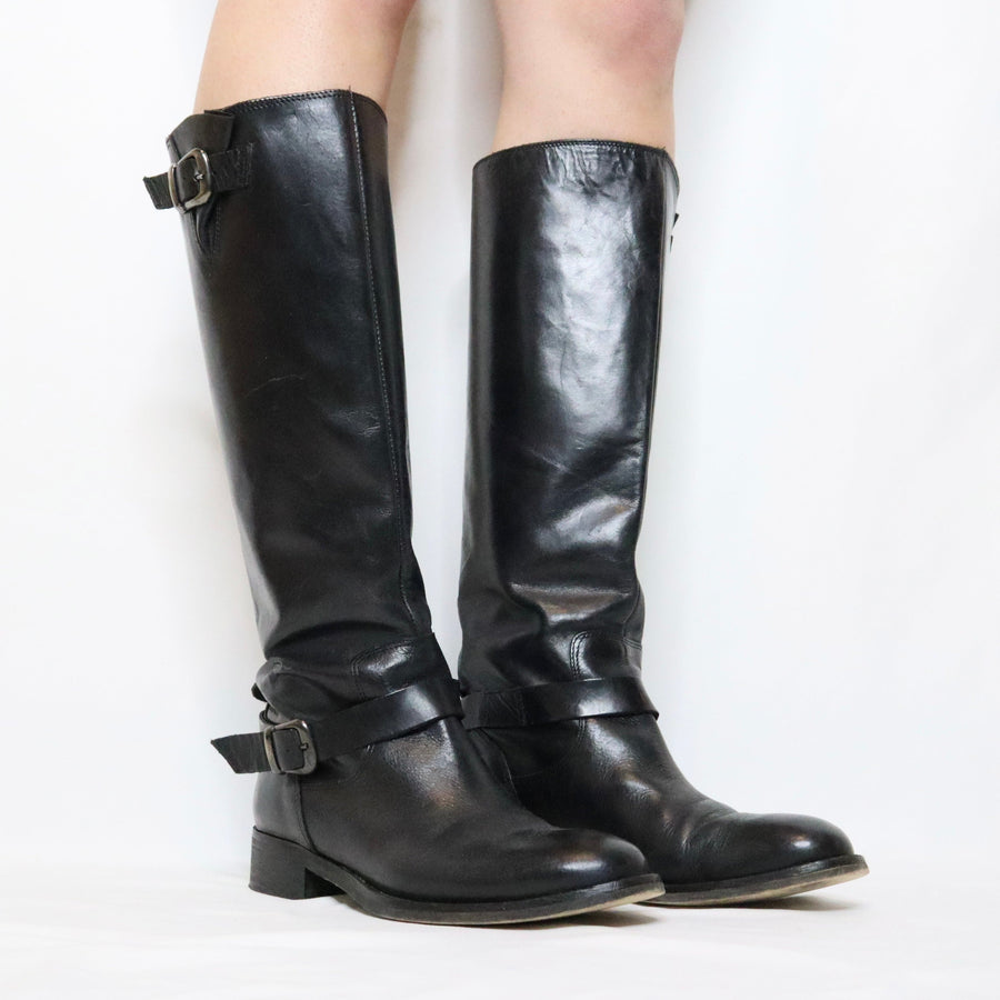 90s Black Leather Riding Boots (6.5)
