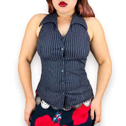 2000s Pinstriped Halter Top (M)