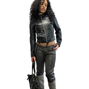 Italian Black Leather Fitted Moto Jacket (S)