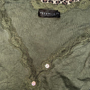 Euro Vintage Moss Green Lace Trim Cardigan (XS/S)