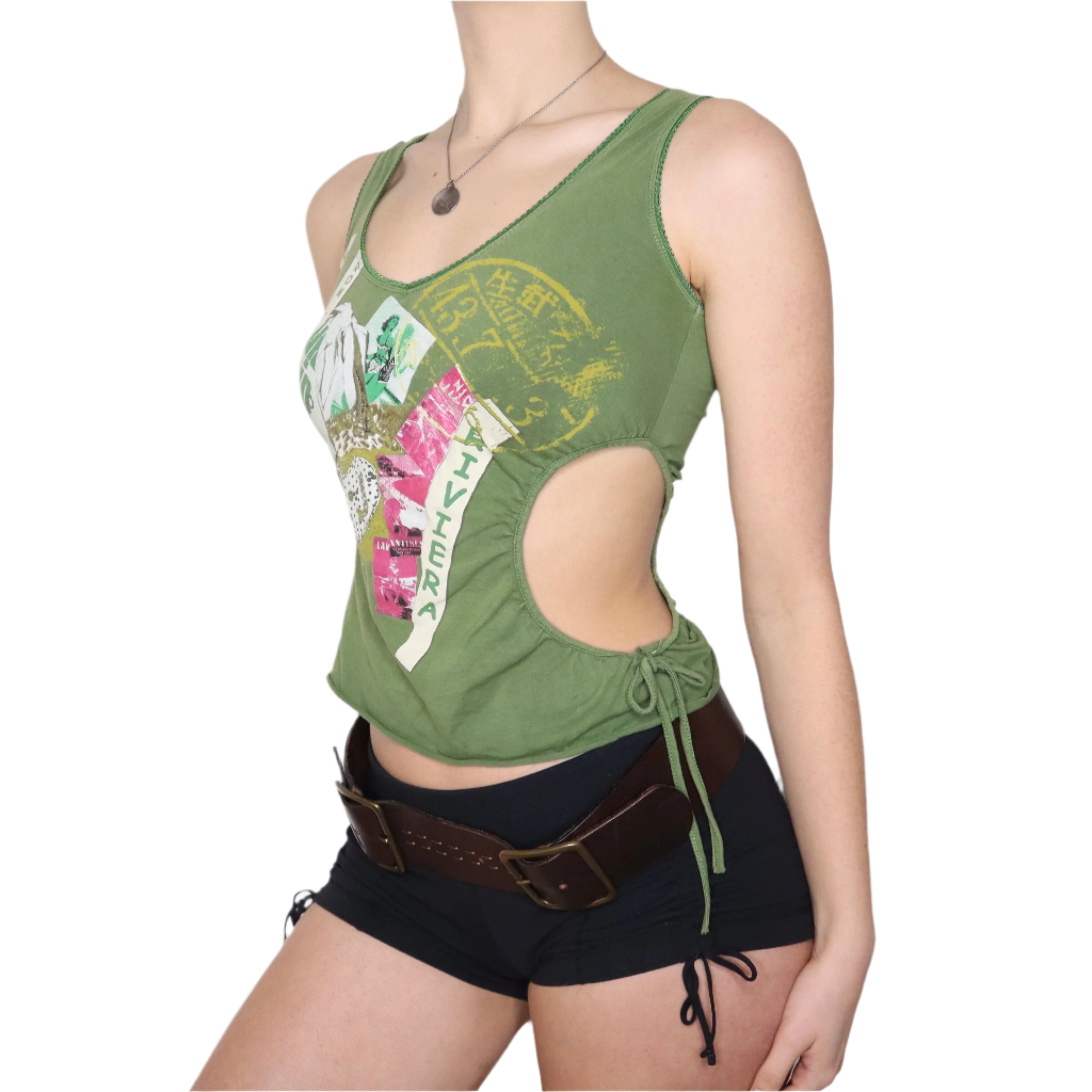 Y2K Green Graphic Cutout Tank Top (S)