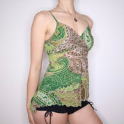 Y2K Green Paisley Mesh Tank Top (M)
