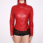 Y2K Sexy Red Italian Leather Moto Jacket (S)