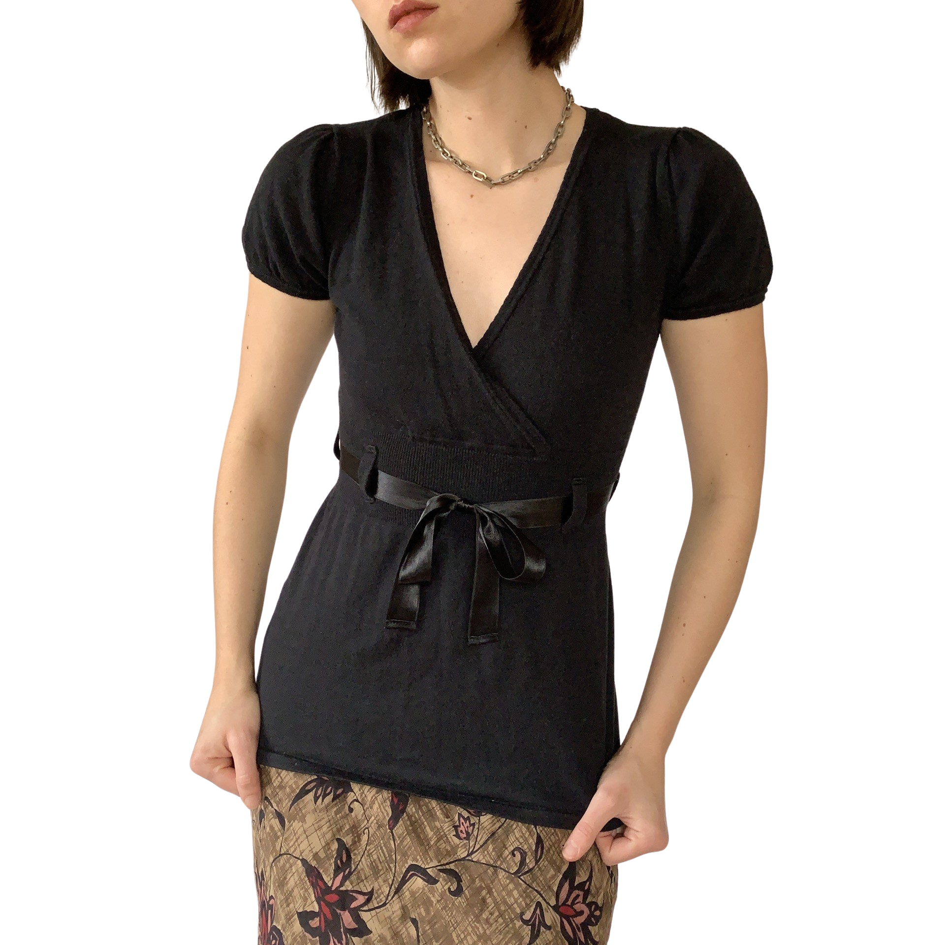 Y2K Noir Ribbon Top (S/M)