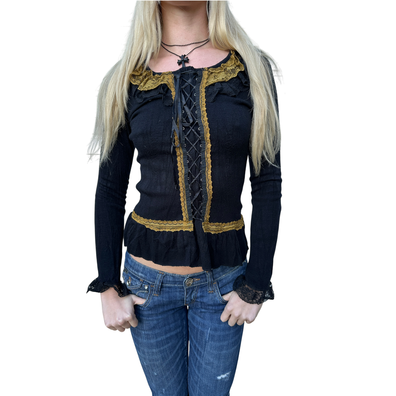 Vintage Italian Gothic Lace Up Longsleeve (S)