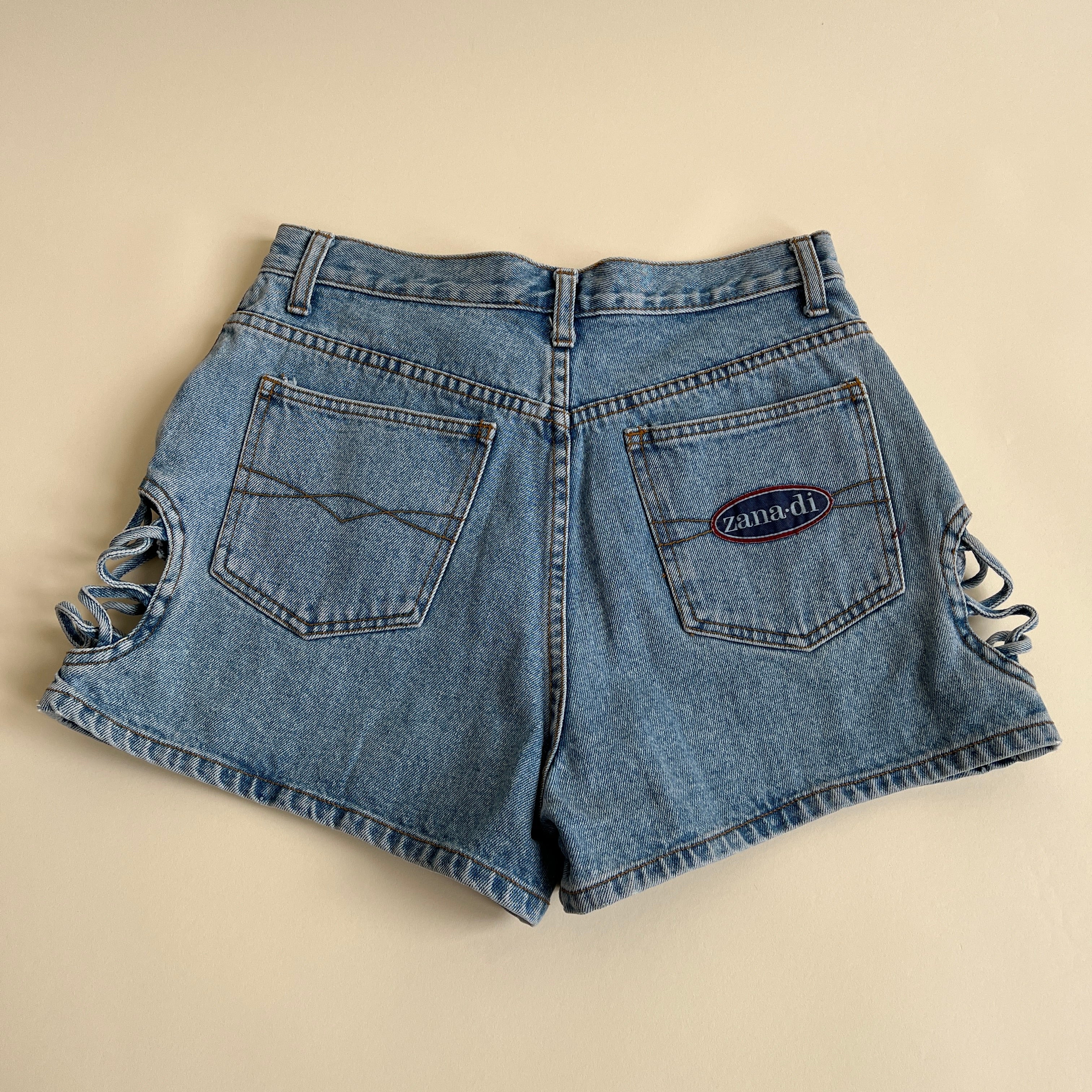 90s cutout side denim short  (L)