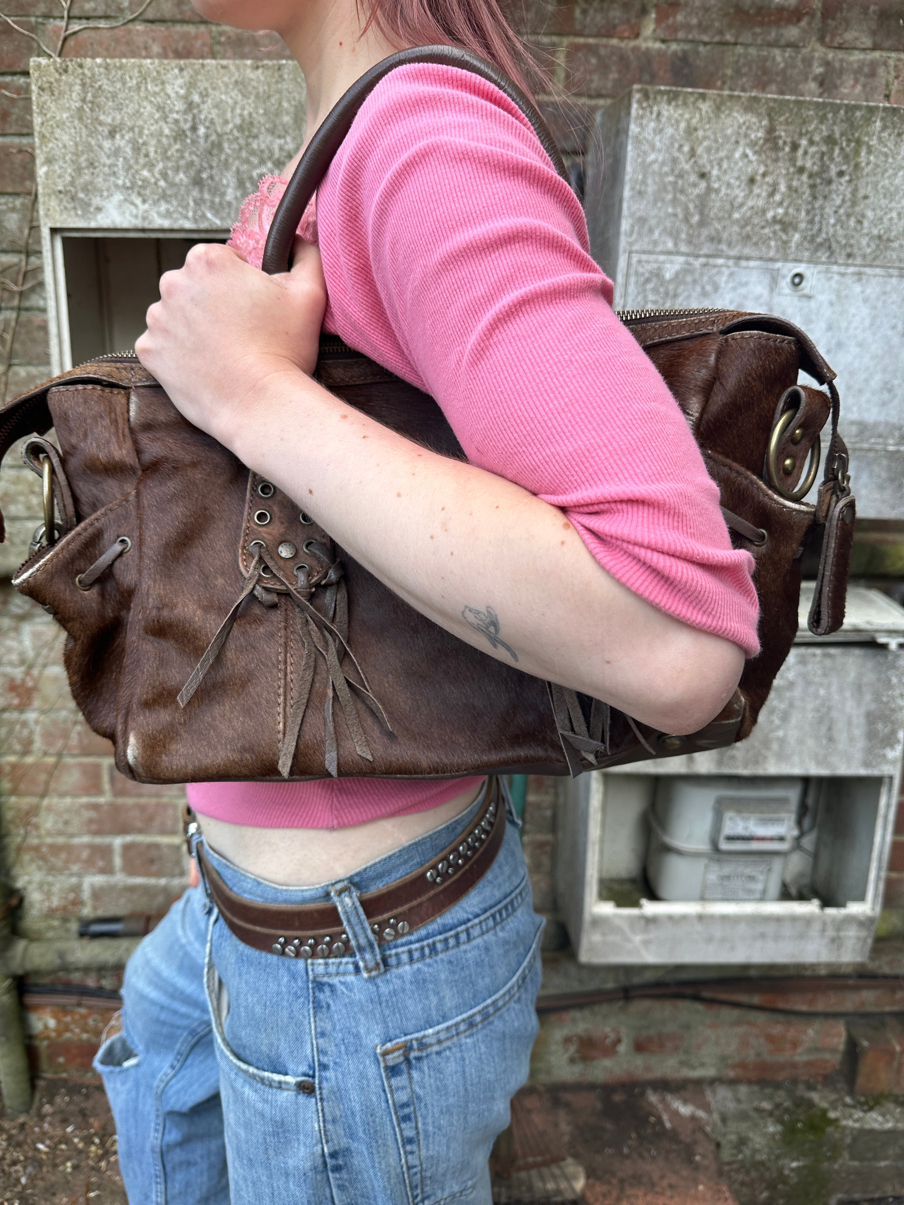 Vintage Ponyhair IKKS Boho Chic Eyelet Hand Bag