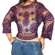 90s Amethyst Crochet Cropped Cardigan (L)