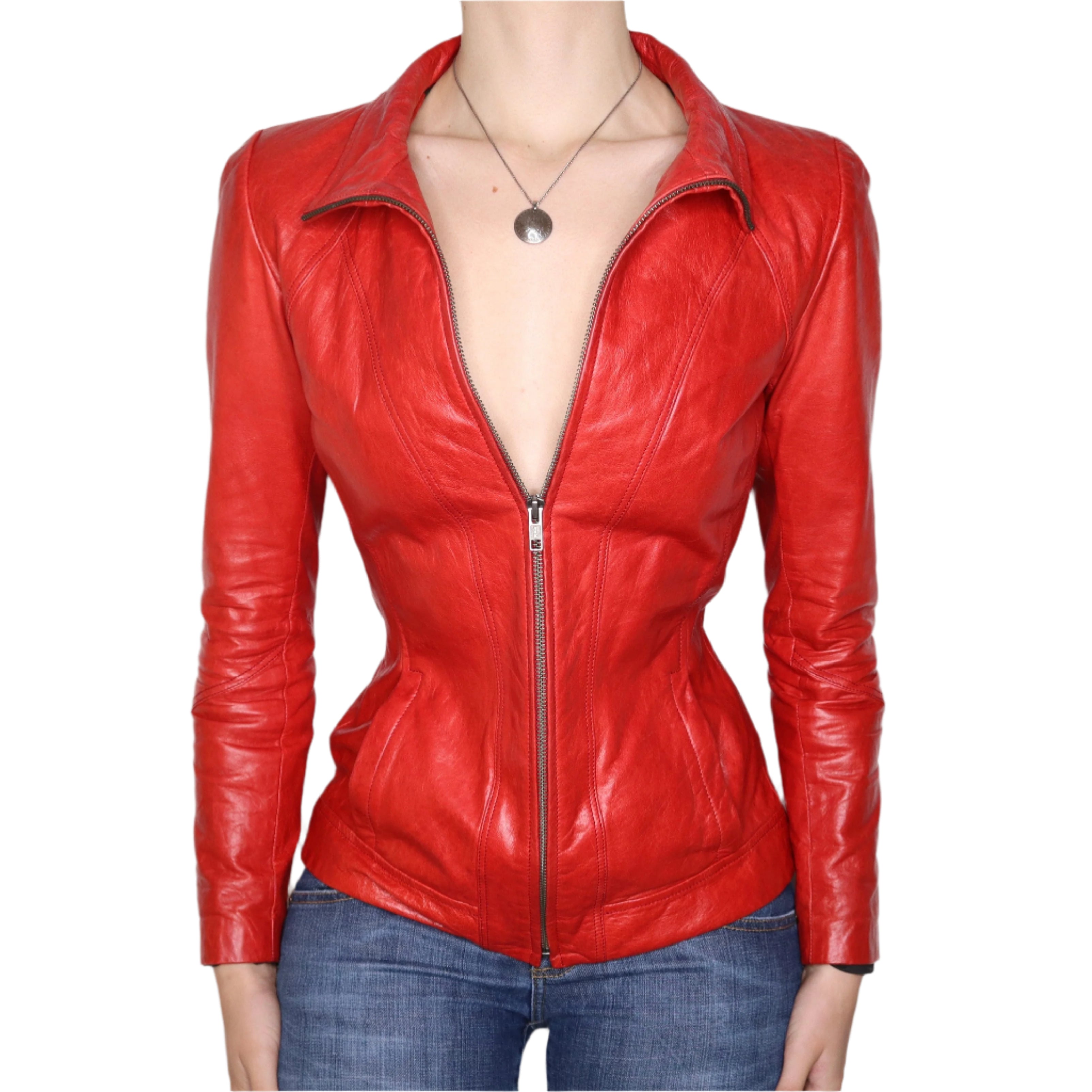 Y2K Sexy Fitted Red Italian Leather Jacket (S)