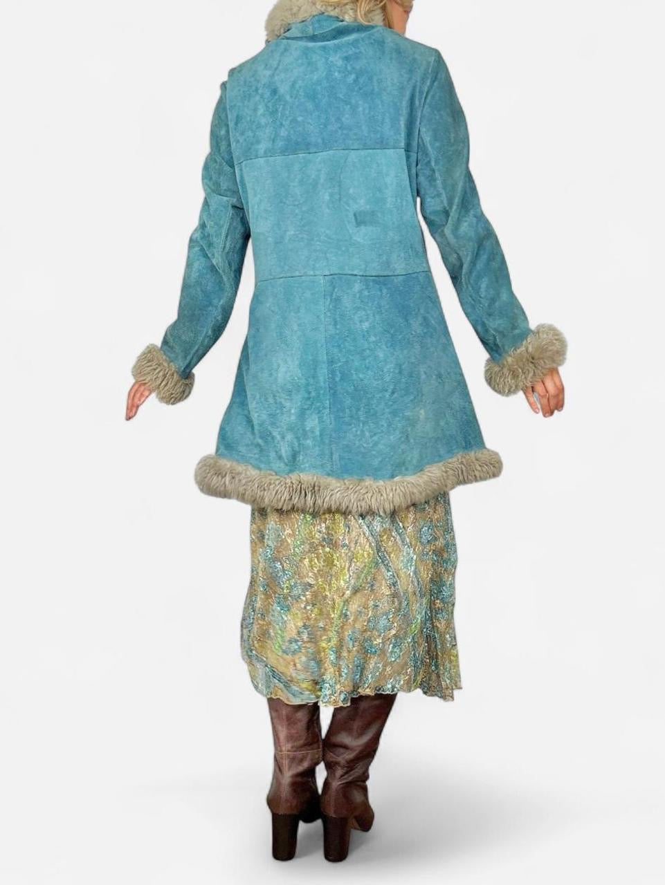 Vintage Teal Genuine Suede & Shearling Penny Lane Coat (M)