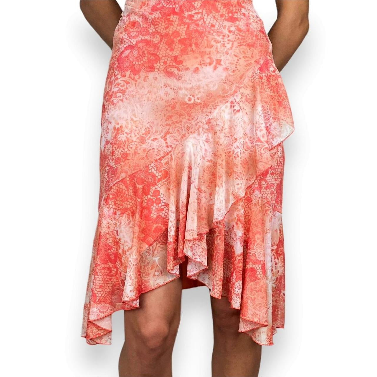 Y2K Peachy Floral Mesh Dress (XS)