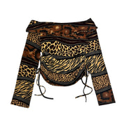 Animal Print Ruched Off Shoulder Top (XS/S)